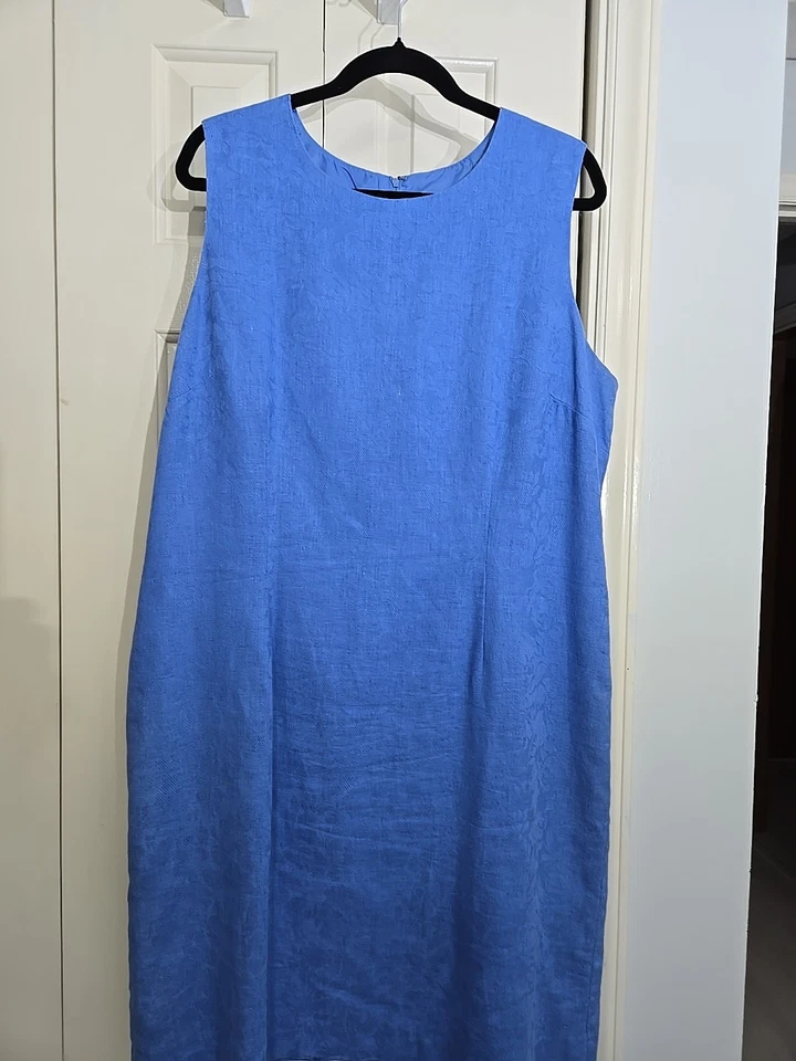 Traje de Vestido Chaqueta Plaza South 2 Piezas Talla 18 Azul Bordado Rosas Lino LEER Foto 3 de 4