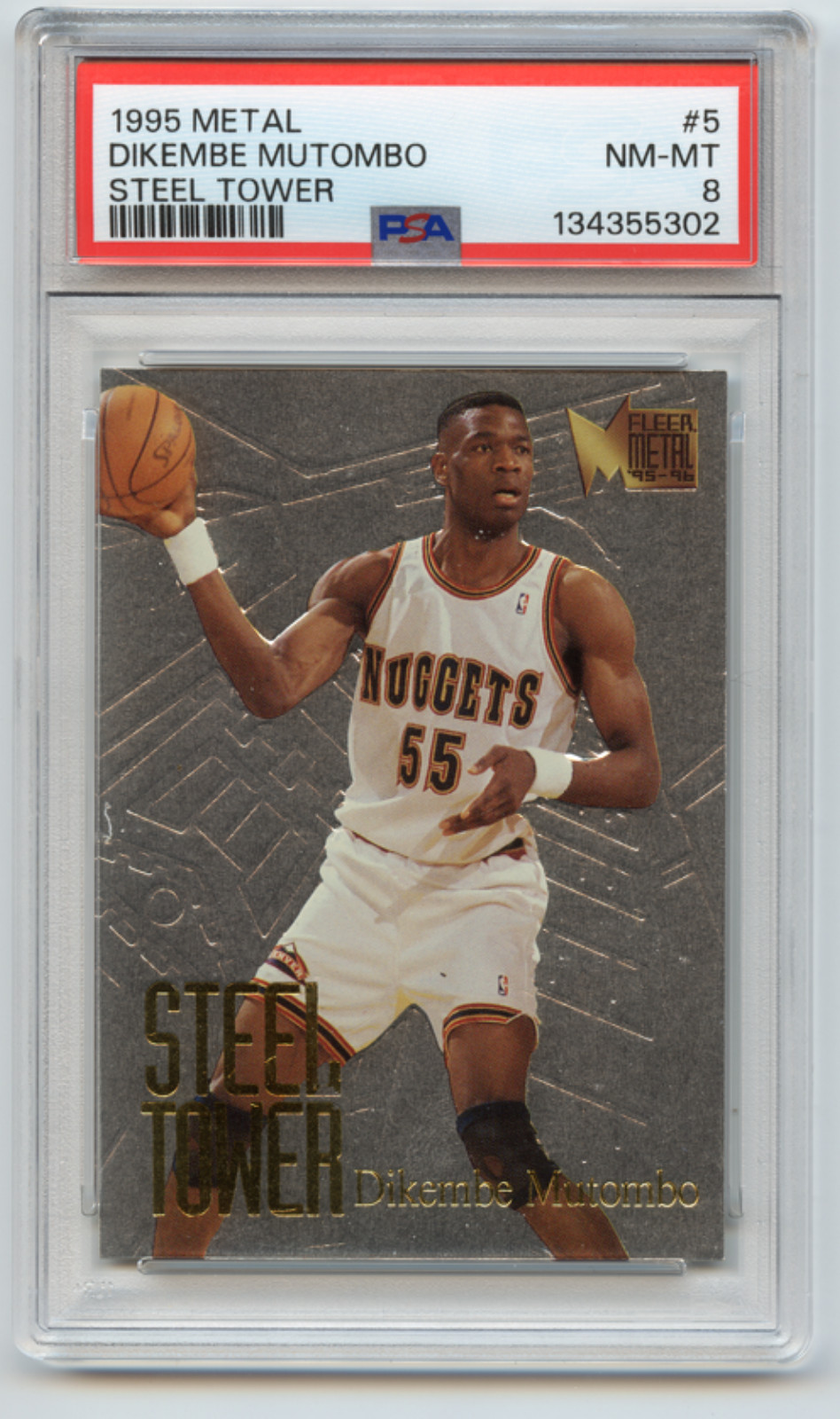 💥1995-96 Metal Basketball Steel Tower - DIKEMBE MUTOMBO- #5 PSA 8💥