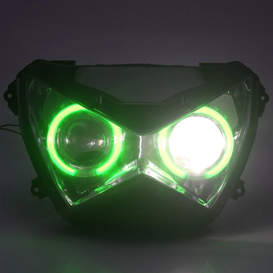 Conjunto completo de faros proyector ojo de ángel verde para Honda Kawasaki Z800 Z250 Foto 3 de 4