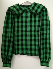 Nobody's Child Blouse Green Check Lexie Collar UK 8 - NEW