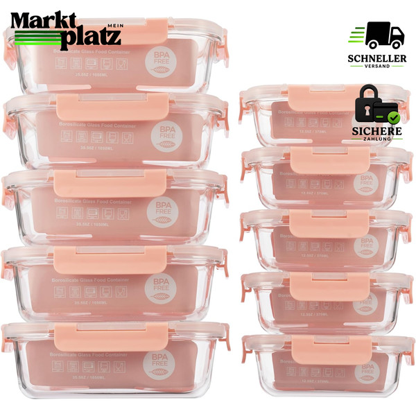 Frischhaltedosen Set Glas 10 StüCk 1050Ml-370Ml SpüLmaschinenfest Mikrowelle-image