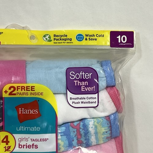 Hanes Ultimate Girls Tagless Cotton Briefs Underwear Pack of 14 Pairs - Size 10 - Picture 4 of 6