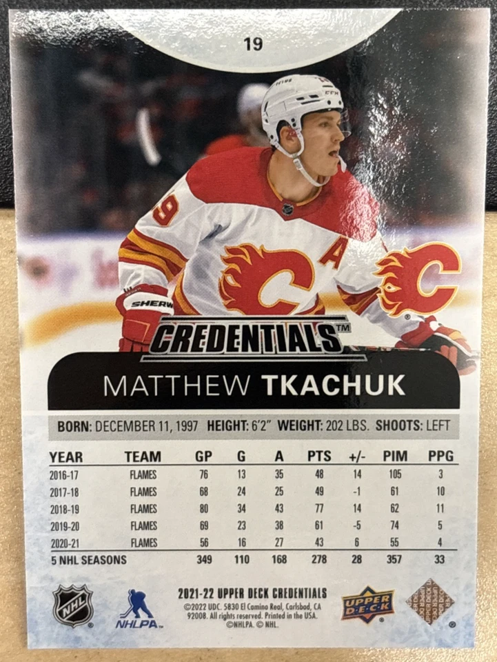 2021-22 21/22 Upper Deck Credentials #19 Matthew Tkachuk Calgary Flames - Image 2 of 2
