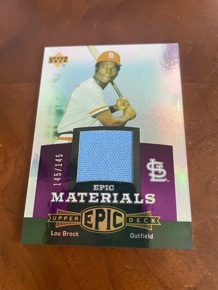 Lou Brock UD Legends Encased “Legendary Game Jerseys” y UD Epic G.U. Parche Jumbo Foto 3 de 4