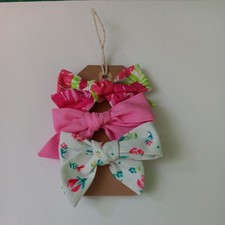 Handmade Girls White and Pink Print 3 1/2" Hair Bows, Set of 3