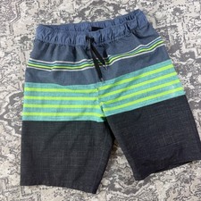 Hurley Boys Youth Boardshorts Stripe Swim Trunks Size Large Black, Grey, Neon