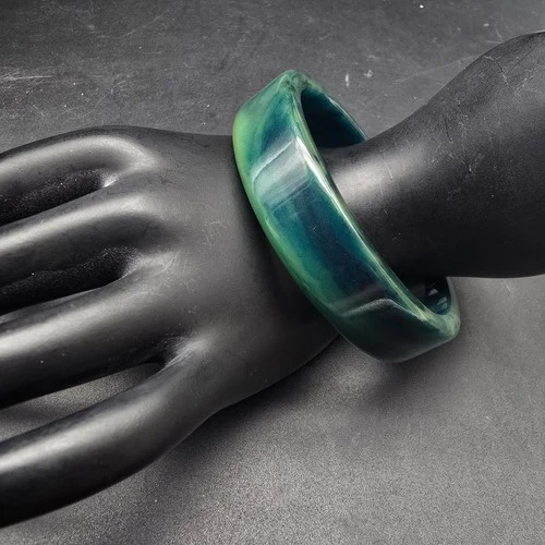 Green Marbled Bakelite Bangle Bracelet Vintage Plastic Jewelry