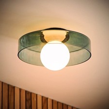 Ceiling Light Fitting Bathroom IP44 Flush Lamp Stained Glass Pendant LED Bulb