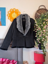 Per Una Faux Fur Collar Trim Middle Fastening Suede Effect Coat Size 12