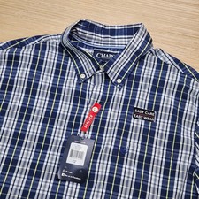 Chaps Button Down Shirt Men M Blue Plaid Stretch Easy Care Long Sleeve NEW