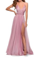 NWOT La Femme Womens Chiffon Ballgown SZ 4 Slit Pleated Bodice Thigh Slit Mauve