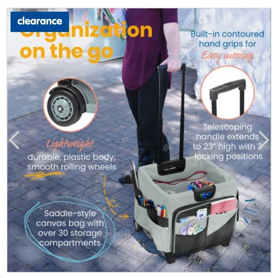 Carrinho de rolamento universal com bolsa organizadora de lona, armazenamento móvel, azul/cinza novo - Imagem 4 de 4