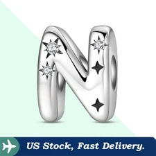 KUNSIR 925 Sterling Silver Letter N Charm For Bracelet Or Necklace Pendant Charm