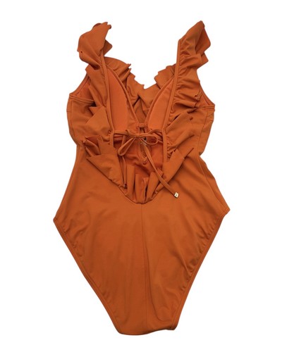 Michael Kors One Piece Swimsuit Orange Ruffles “Mimosa” DeepV Neck Size 8 - Picture 3 of 11