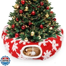 Cat Tunnel Christmas Tree Skirt, Cat-Proof Soft Plush Tunnel Bed 