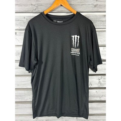 Muscle Monster Energy Shake T-Shirt Mens L Black Polyester Performance Tee MINT