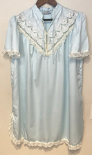 Vintage Bert Yelin for Iris Night Gown Dress Light Blue White Lace Womens Size L
