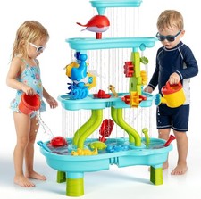 3-Tier Water Table for Toddlers 1-3, Kids Water Play Table with Waterfall, Spinn