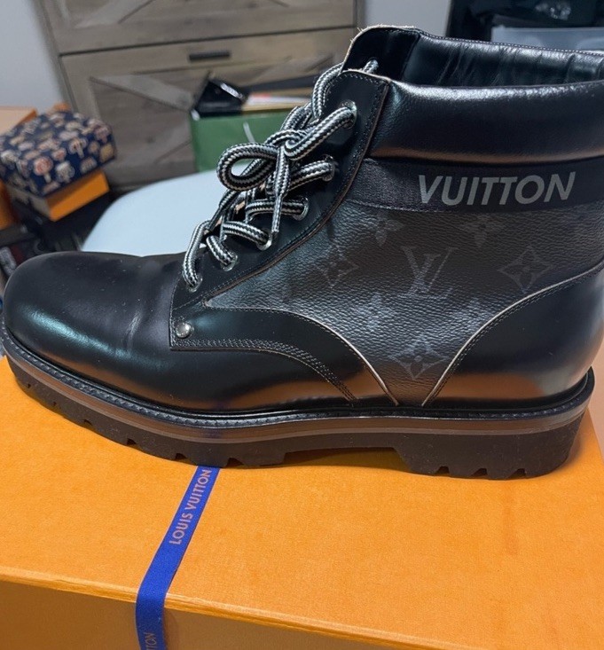 Louis Vuitton Black Monogram Lace-Up Ankle Boots Leather Men's