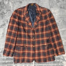 Austin Reed Blazer Mens L Red Navy Plaid Pure Virgin Wool 2 Button Sport Coat