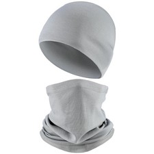 2 PCS 100 Merino Wool Cuff Beanie Hat Ski Neck Gaiter Set for Men and Women,...