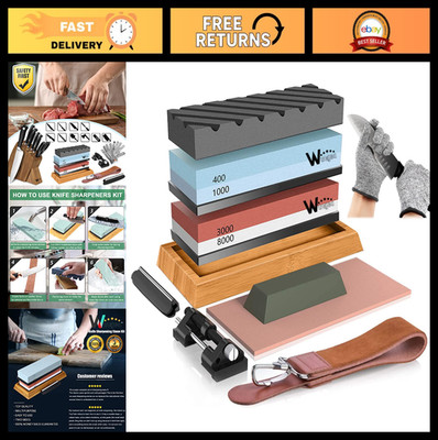 Knife Sharpening Stone Kit 400/1000 & 3000/8000 Grit Whetstone Set with Angle Gu