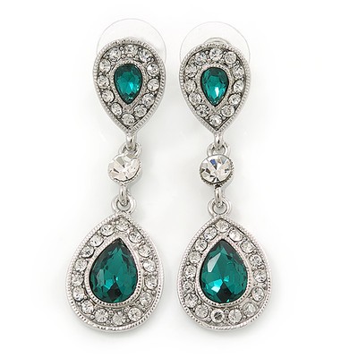 Braut/Hochzeit/Abschlussball smaragdgrün/klar CZ Träne Ohrringe in Rhodium
