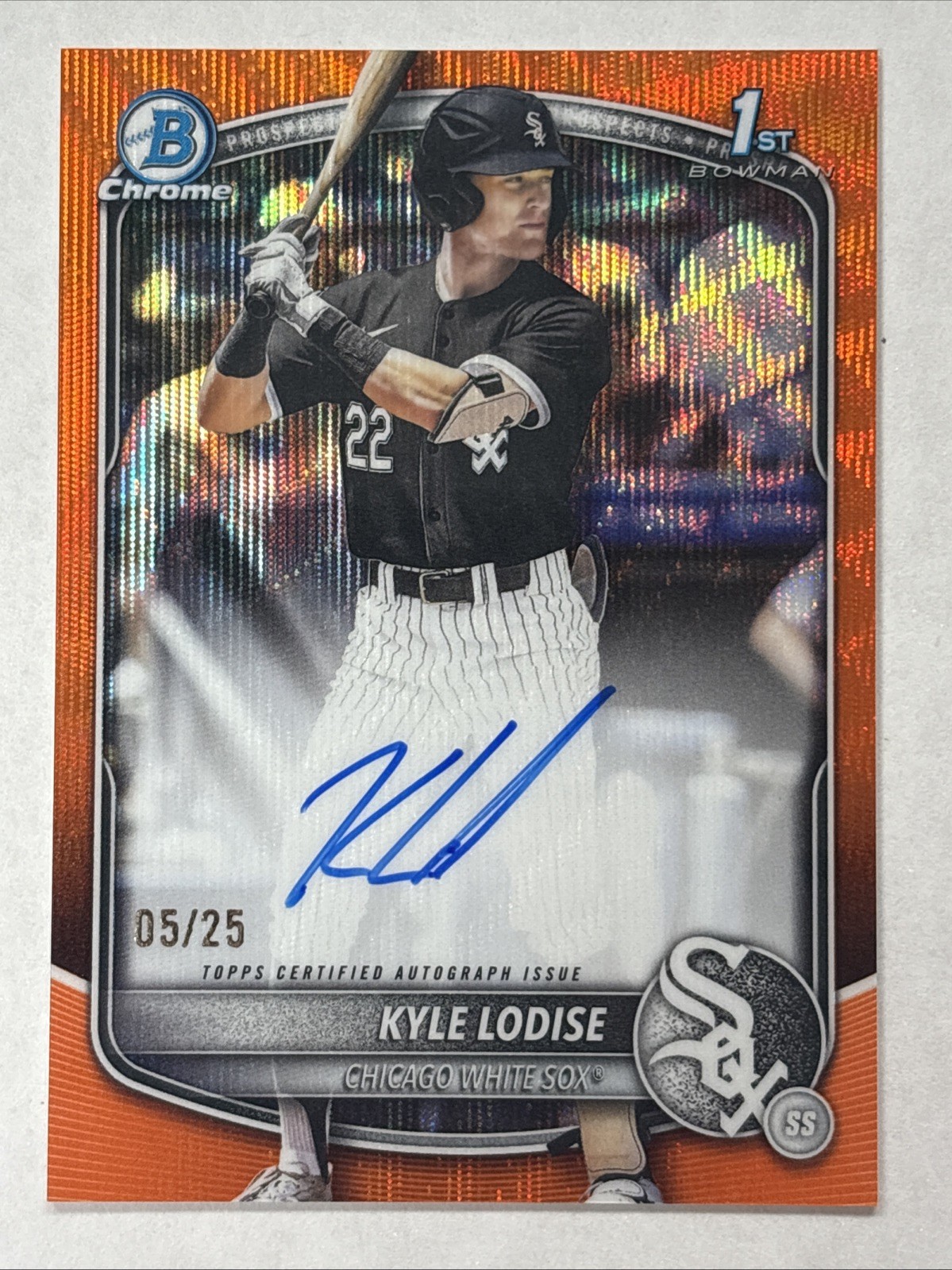 2025 Bowman Draft Kyle Lodise Chrome Auto Orange Wave Refractor 1st #/25