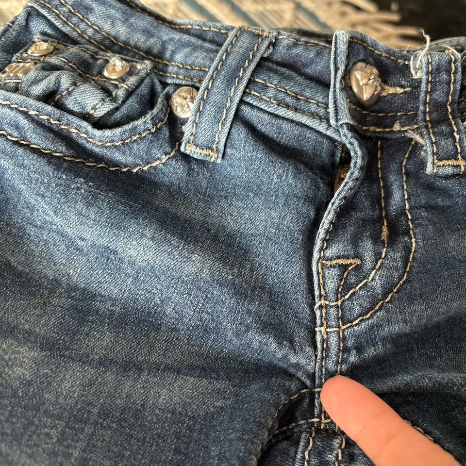 Pantalones de mezclilla Miss Me Girls 8 azules bootcut lentejuelas Western Boho Rodeo *PUCKERING Foto 3 de 4