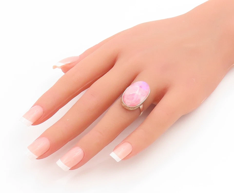 925 Пробы винтажное кольцо розовый кабошон лунный камень группы Sz 4,5 RG33919 - Изображение 3 из 4