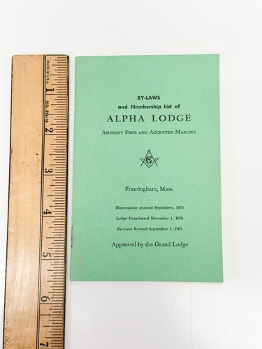 1965 Freemason Alpha Lodge Framingham By-Laws And Membership List AF&AM Booklet - Picture 1 of 8