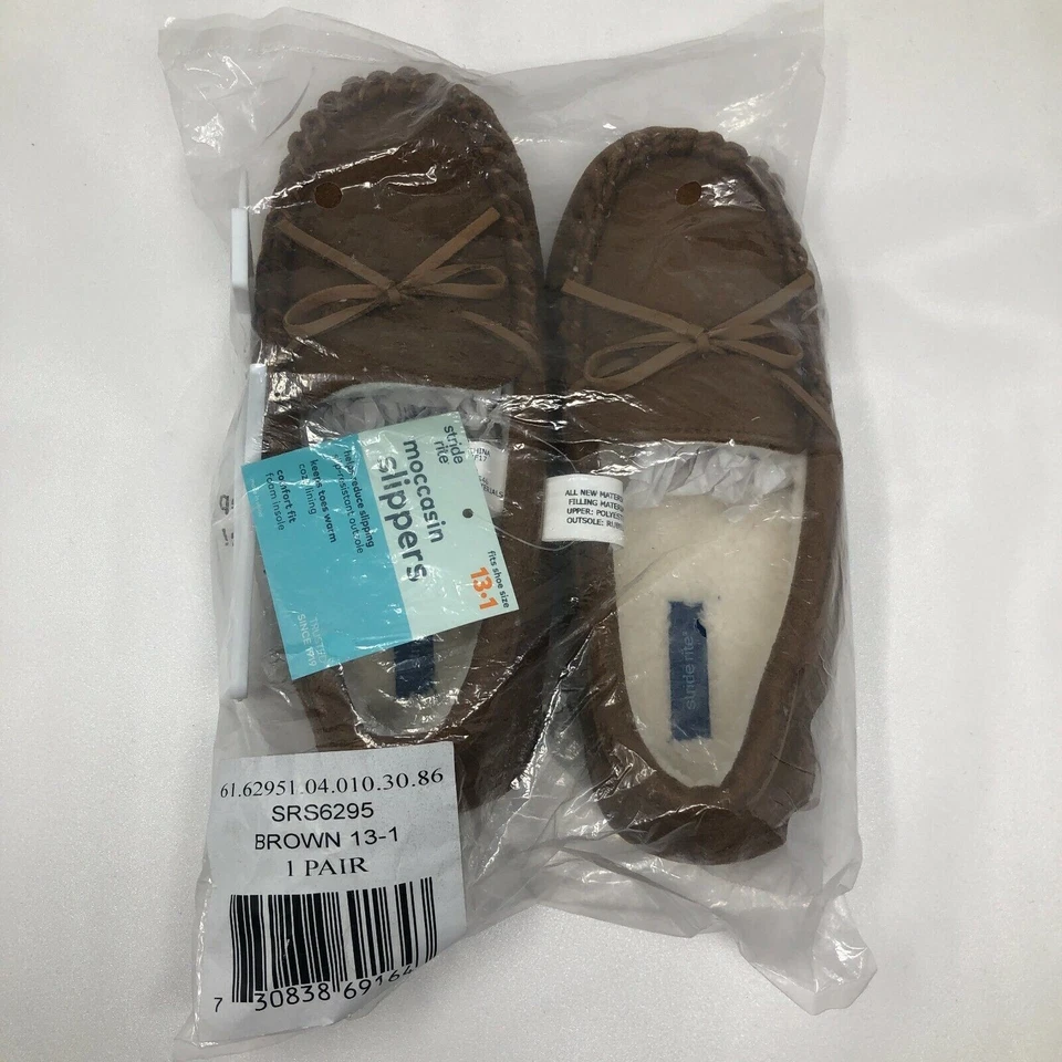Stride Rite 棕色莫卡辛拖鞋男女通用男孩女孩尺寸 13 - 1 温暖舒适 — 第 2/4 张图片