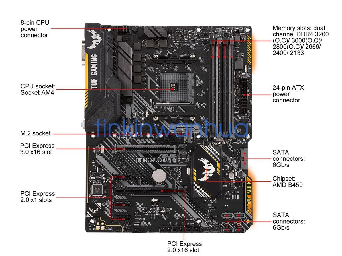 FOR ASUS TUF B450-Plus Gaming Motherboard Supports 64GB B450 DDR4