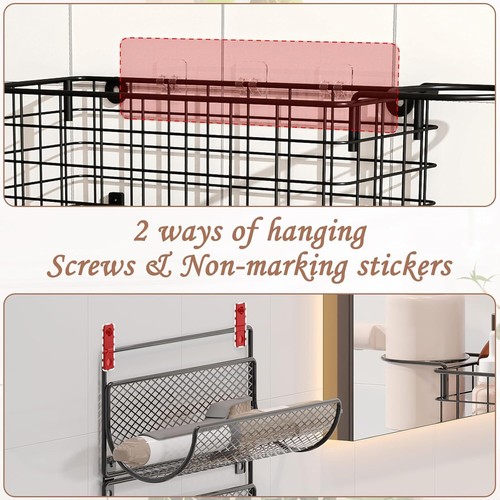 4-Tier Wall-Mount Hair Dryer Holder Storage Basket Rack with Hook - Picture 3 of 6