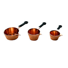 Vtg Set of 3 Dollhouse Miniature Copper Cook Pots Sauce Pans 1:12 inch Metal