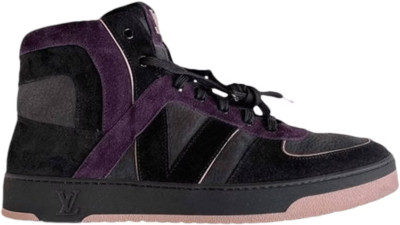 LOUIS VUITTON Men Tribe Suede High Top Sneakers 7.5 Black 8.5 Purple Trim