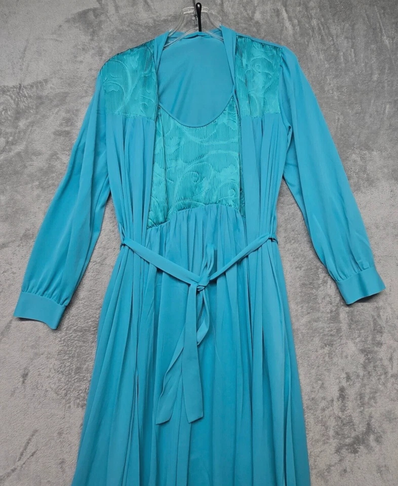 Madienform Mujer Camisón Bata Conjunto Talla Pequeña Azul Cinturón Bolsillos Maxi Foto 3 de 4