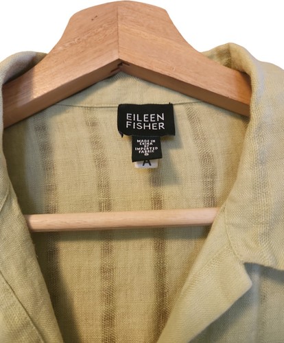 Camisa de gran tamaño Eileen Fisher verde lino a rayas talla S - Imagen 2 de 6