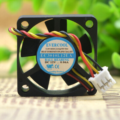 1 PCS EVERCOOL Fan EC3010L12EA DC 12V 0.06A 3CM 3 Pin 30×30×10mm