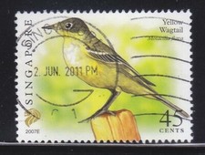 SINGAPOUR 2007 YELLOW WAGTAIL 0,45 $ 4ÈME RÉIMPRESSION (2007E) 1 TIMBRE EN FI...