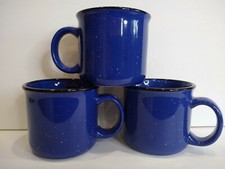Set of 3 Speckled Blue and White Enamelware Camping Mugs Coffee Cups