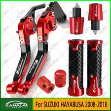 4PCS Handle Grips Cap Brake Clutch Levers Set RED For SUZUKI HAYABUSA 2008-2018