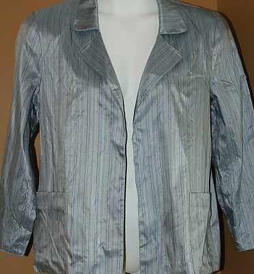 Linda Allard Ellen Tracy Blue Stripe Silk Jacket 14 OP $315 NWT