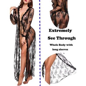 Women Sexy Lingerie V Neck See-through Babydoll Nightwear Sexy Sheer Kimono Robe