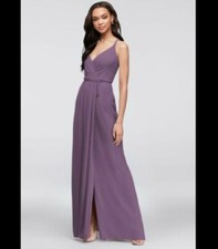 NEW Davids Bridal Bridesmaid Wrap Dress Chiffon Purple Wisteria Size 0 Georgette