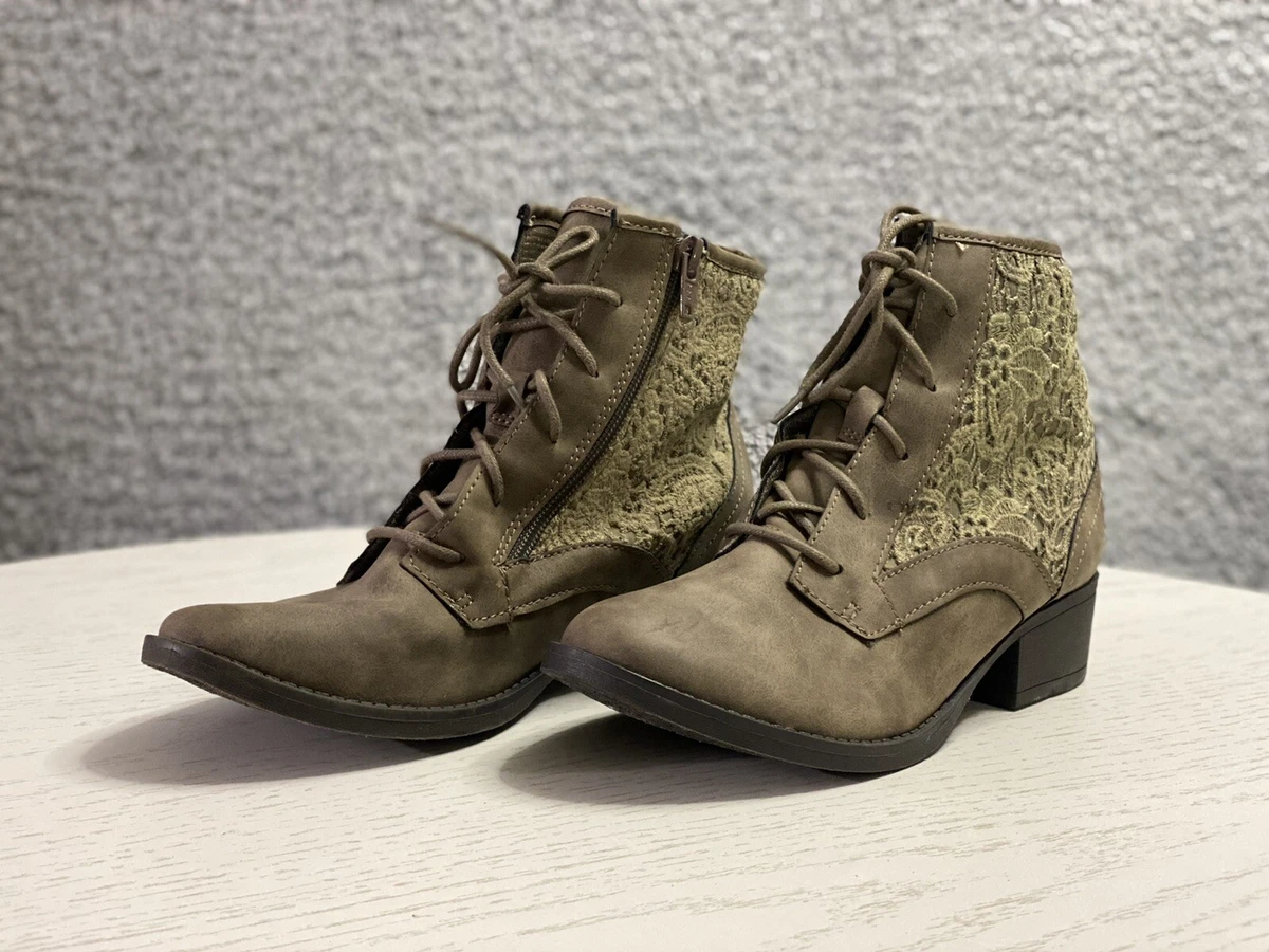 Candies Calalani Ankle Boots Girls Size 5 Medium Stone Lace Up Side Zip
