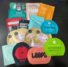 Lot Of 15 Mixed Facial Mask Eye Gel Face Lip Masks Packets Skin Care Face Sheets
