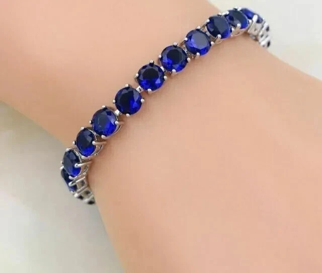 9.00Ct Round Cut Blue Sapphire Tennis Lab Created Bracelet 14K White Gold Plated