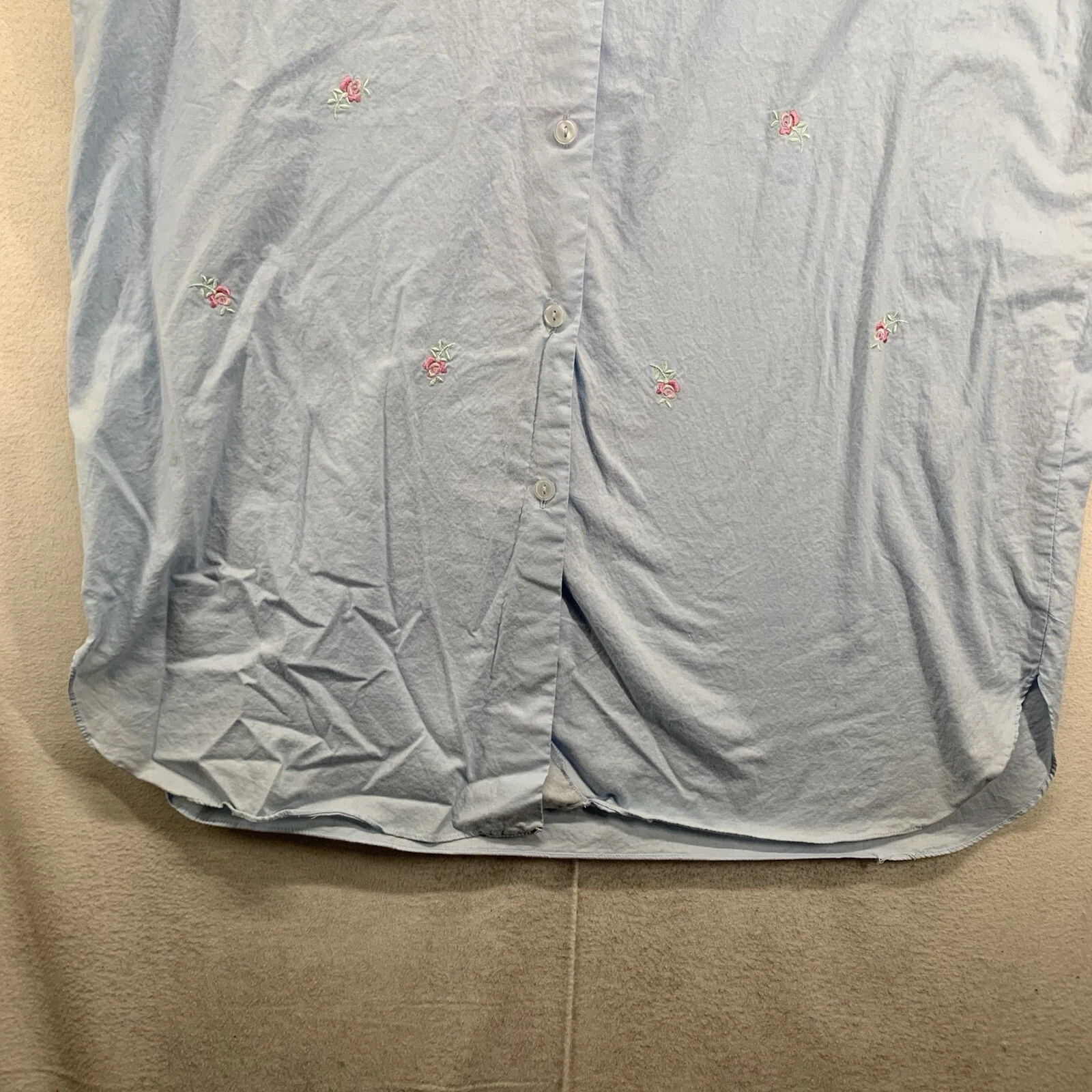 UNDERCOVER Abito da casa donna taglia large blu chiaro ricamato fiori rosa 100% cotone