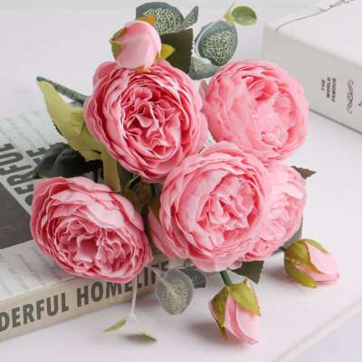 Artificial 9 Heads Silk Peony Flower Wedding Bouquet Home Party Outdoor Decor